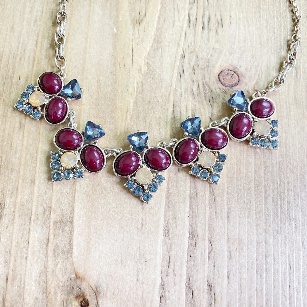 The Limited Necklace‎ Jeweled Maroon and Gray with Gold NWT Crystals
